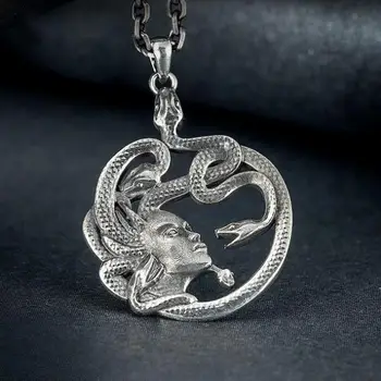 De Argint de epocă Culoare Gorgon Medusa Colier pentru Barbati Femei din Oțel Inoxidabil Lanț Șarpe Colier Pandantiv en-Gros