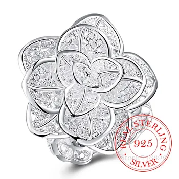 Argint 925 Multi-strat de Flori de Trandafir Degetul mare de Inele pentru Femei Reglabil pe Deget Inele, Pentru Bijuterii Unisex Mama Doamna Mai bun Cadou