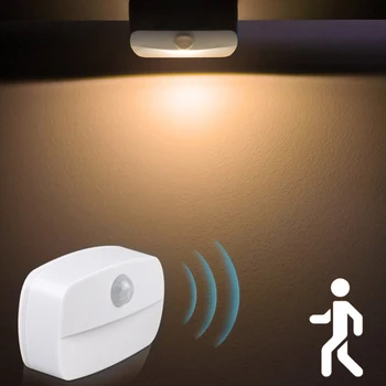 LED Mini Senzor de Mișcare Lumina de Noapte cu Baterii fără Fir Noapte Lampă de Perete Lumini Noptiera Pentru Dormitor Toaletă Cabinet de Iluminat