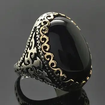 HOYON S925 Argint Culoare Obsidian Ring Pentru Bărbați și Femei Bijuterii Fine Anillos De Bizuteria Bijuterii Negru Piatră prețioasă Inele pentru Cadou
