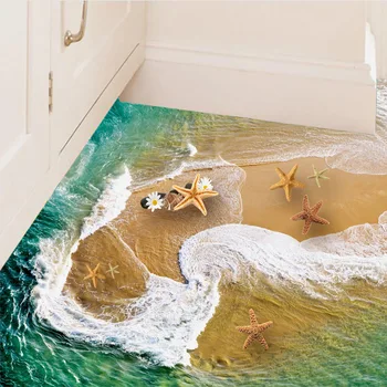 3D Non-alunecare Marin Piatra Plaja Teren Poster Bucătărie Decorativ Cascada Etaj PVC Autocolant