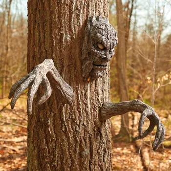 Halloween Creative Rășină De Copac Se Confruntă Decor În Aer Liber Capricioasă Laba Copac Hugger Statui Coaja Duhul Face Caracteristici Faciale Decor