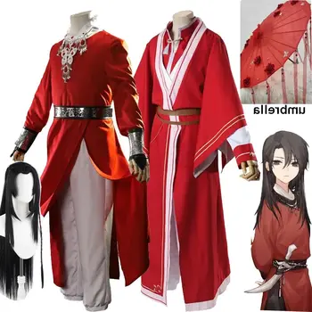 San Lang Cosplay Hua Cheng Cer Oficial Mantie Roșie Cosplay Costum Tian Guan Ci Fu Han Fu Cosplay Kimono Recuzită Haine De Culoare Roșie Peruca