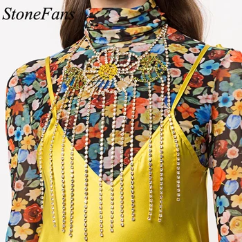 Stonefans la Modă pentru Femei Coliere 2021 Stras Cravată Colier Ciucure Floare de Cristal Lanț Colier Vintage pe Gât Bijuterii