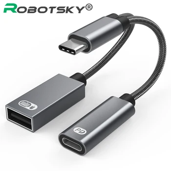 2 In 1 USB 2.0 Tip C Adaptor OTG 60W DP QC Încărcare Rapidă de Alimentare Telefon Mobil Extern U Disk Converter Două-In-One Cablu Splitter