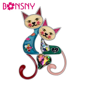 Bonsny Email Aliaj Stras Cat Broșe Pin Bijuterii Pentru Femei, Fete Mai Buni Prieteni Cadou De Animale Esarfa Accesorii Decor