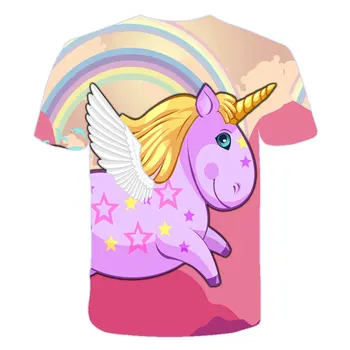 Fete de vară 4 5 6 7 8 9 Ani Unicorn T-shirt unicornio de Imprimare de Desene animate Drăguț Topuri Scurte Mâneci Tricouri Copii supradimensionat tricou roz