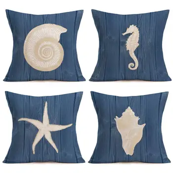 Scoica seahorse starfish albastru de cereale din lemn, lenjerie de pat fata de perna perna de pe canapea acoperi decorațiuni interioare pot fi personalizate pentru tine 40x40