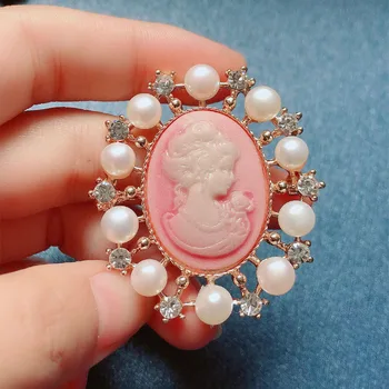 Victorian În Relief Frumusețea Cap Perla Roz Broșă Corsaj Sacou Feminin Pin Cardigan Cataramă Accesorii Retro