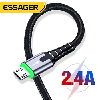 Essager LED Cablu Micro USB 2.4 a, Rapid de Încărcare Pentru Samsung Xiaomi Telefonul Mobil Android Microusb Cablu de Date 2M USB Încărcător Cablu