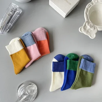 1 Pereche de Cusut de Culoare Toamna și Iarna Nou Respirabil Mid-tub pentru Femei Șosete Student Japonez de Bumbac Șosete Fete Distractiv Șosete
