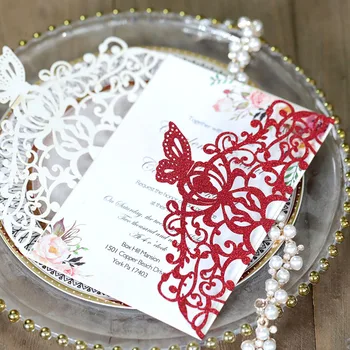 10buc/lot Personalizate de Culoare Sclipici de Carduri de Nunta, Invitatie de Gol Interior Pagina de Nuntă, Carduri de Felicitare Cu Fluture