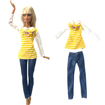 NK 1x Haine Papusa de Moda cu mâneci Lungi Tricou GALBEN de zi cu Zi Purta Blugi pentru Barbie Papusa Accesorii Fată Frumoasă Copil Jucărie 278K2 7X