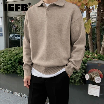 IEFB coreeană de Moda Chic Rever Pulover Tricotat Bluze Barbati Toamna Iarna Nou Liber Maneca Lunga Pulover Vintage Kinttwear