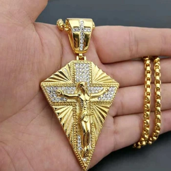 Religia Aur de Culoare Isus Cruce Mare Pandantiv Colier pentru Barbati Femei Geometrice Pandantiv Clasic Amuleta de Bijuterii Cadou