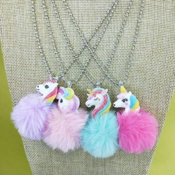 5 Stiluri Drăguț Unicorn Curcubeu Multicolor de Pluș Ball Colier Pandantiv Pentru Copii, Cadouri de Ziua de nastere Colier de la Modă