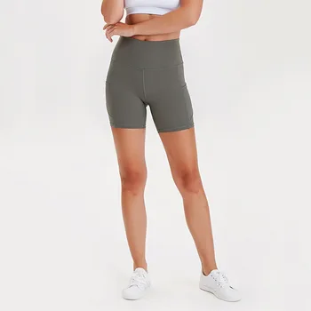 Fitness LuLu Funcționare Strada Yoga Femei pantaloni Scurți de Sport de Vară față-verso Slefuire Doamnelor Talie Inalta Sexy Buzunar Pantaloni scurti