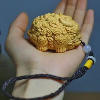 Din lemn sculptat cu două capete Pixiu decorative statuetă Chinezească mascota norocos Jurnal de mână-sculptate Acasă Decorare Auto Meserii