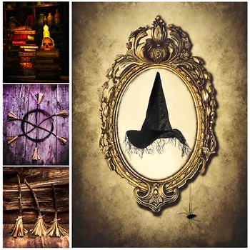 Vrăjitoare Pe Mături Și Carte De Magie De Perete De Epocă Arta Panza Pictura Poțiune Vrăjitoare Și Pălărie De Vrăjitor Retro Poster Și Printuri De Decor Acasă