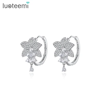 LUOTEEMI Superba Floare de Lotus Hoop Cercei pentru Femei Fată Accesorii de Mireasa Nunta de Designer Unic boucle oreille femme