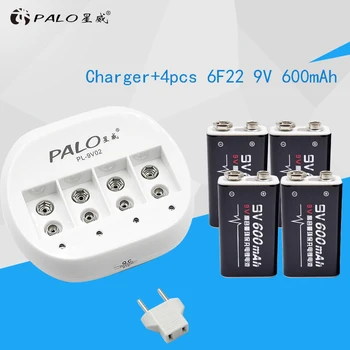 PALO 4 sloturi 9V Baterie de 9v 6f22 baterie Li-ion baterie cu Litiu + 4buc 600mah 9v baterii reîncărcabile Li-ion
