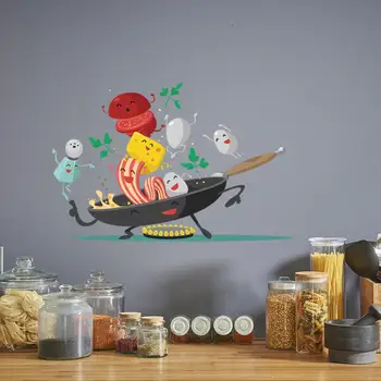 Desene animate Fericit pan bucătărie Autocolant de Perete pentru Bucatarie frigider dulap decor art Decalcomanii Detașabil acasă autocolante Murale tapet