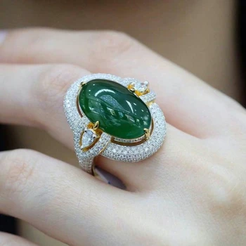 Superba Mare Piatra Verde Inele pentru Femei Nuntă Strălucitoare Cubic Zirconia Inel de Logodna Bijuterii Cadouri Bijuterii de Lux