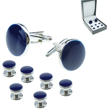 8PCS Argint Albastru CAB Barbati Butoni și Capse Set Cravată Incuietoare butoni Camasi Clasic Meci de Afaceri de Nunta Costum Formal