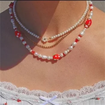 Moda Drăguț Roșu Căpșună Margele Perle Cravată Coliere Pentru Femei Manual De Fructe Dulci Margele Fir Colier Trendy Bijuterii