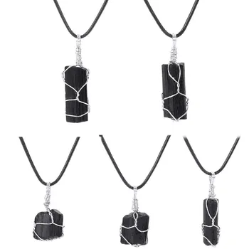 Turmalina neagra Cristal Pandantiv Moda Clavicula Lanț Wire Wrap Colier de Vindecare de Cristal Reiki Pandantiv Colier pentru Femei Barbati