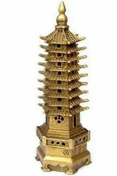 Pagoda Chinez Religie Turn Statuie De Bronz Decor 9-Tier