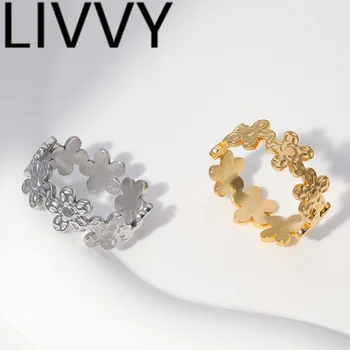 LIVVY Nou Stil Cald Vinde Culoare Argintie Inele Pentru Femei URI Creatoare de Moda de Flori Geometrice Partid Cadouri Bijuterii