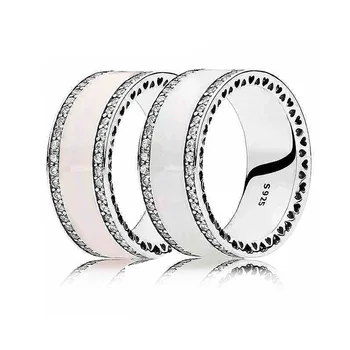Roz & Clar Email Inima Cu Cristal Inel Argint 925 Inel Pentru Femei Petrecerea de Nunta Cadou Europa Fine Bijuterii DIY