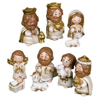 De crăciun, Ieslea Nașterii domnului Figurine 10buc Rășină Iesle Ornamente Isus de Colectie Decor Cu Statuie a Fecioarei Maria Desktop