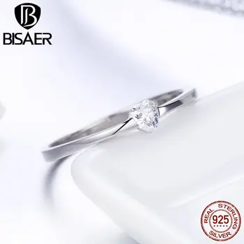 BISAER de Înaltă Calitate de Argint 925 Inele Zircon Cubic Luminoase Nunta pe Deget Inelul de Bijuterii de Argint Sterlină Anel ECR450