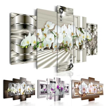 Arta de perete Panza Pictura 5 Bucati Flori de Orhidee Casa Moderna Decor de Perete pentru Camera de zi Cadou, Alege Culori Și Dimensiuni ( Fara Rama )