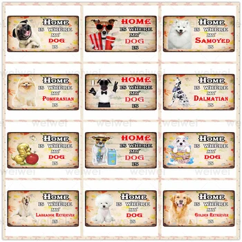 Animale de companie Câine Acasă Placa de Metal Golden Retriever Samoyed Câini Drăguț Tin Semne de Epocă Ușa Placa Decor de Perete Acasă 15x30CM Metal Poster