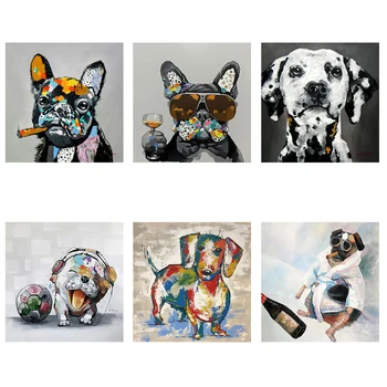 Câini amuzant Panza de Artă Postere si Printuri Personalizate Beat, Fumat Bulldog Graffiti Teckel Picturi în Ulei Poze de Perete pentru Dormitor