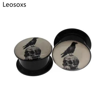 Leosoxs 2 buc Creative Cioara Craniu Cap de Om Acrilice Ear Expander Claxon Dublu Ear Expander Fir Tunel Dopul Piercing Bijuterii