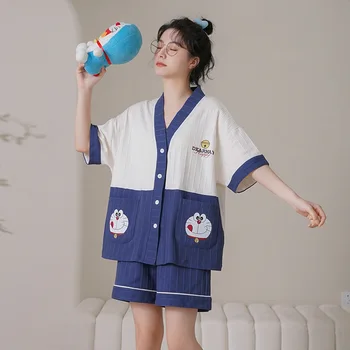 Vara Cu Maneci Scurte Set De Pijama Pentru Femei, Kimono Pijama Petrecere A Timpului Liber Acasă Haine Kawaii Japonia Anime Cat Îmbrăcăminte De Noapte Fată Costum