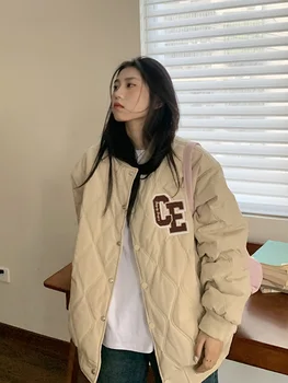 Coreeană kaki Uniforma de Baseball Jacheta de Iarna pentru Femei Îngroșat Sacou Captusit 2022 Stil Nou, cu Largi Student Ins Sacou Captusit