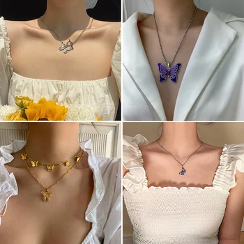 Docona 2020 Aur Elegant de Culoare Argintie Fluture Pandantiv Colier pentru Femei Clavicula Lanț de sex Feminin Collares Bijuterii pe Gat