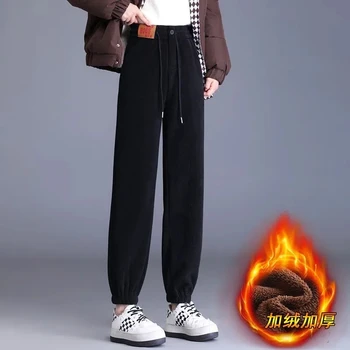 Femei Iarna Cald Pluș Gros Cașmir, Pantaloni De Catifea De Sex Feminin Casual Stil Coreean Pantaloni De Trening Largi Harem Pantaloni Lungi Joggeri