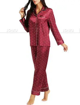 LONXU Femei Pijama Set V-Gât Design de Lux Cruce Dot Print Pijamale de Mătase Ca Acasă Haine XXXL Mari Dimensiuni îmbrăcăminte de noapte