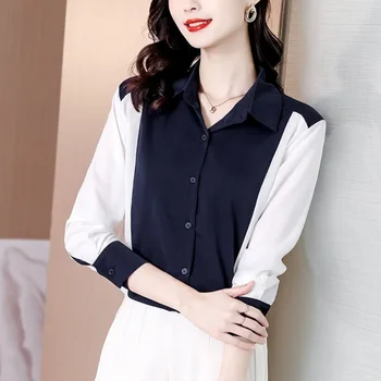 Elegant Rever Butonul Îmbinat Toate-meci Șifon Cămașă Îmbrăcăminte pentru Femei 2022 Toamna Noi Topuri Casual Liber Birou Doamnă Bluza