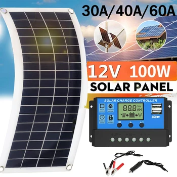 100W Panou Solar 12V USB de Încărcare Mobil 30A-60A Controller Panou Solar Portabil, rezistent la apa Celule Solare pentru Telefon RV Masina MP3 PAD