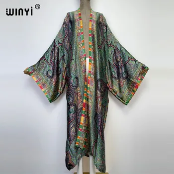 WINYI național African stil de imprimare plaja Boem Cardigan lung Cover-up ochi Casual, Boho vrac petrecere de Vacanță kimono coat