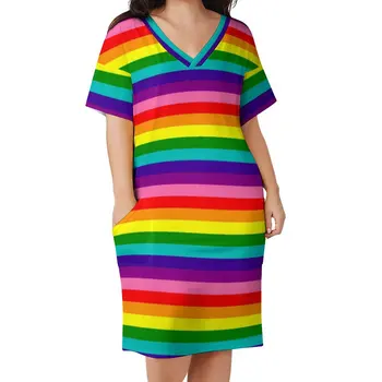 Curcubeu Mândrie Steagul Dress V Gâtului LGBT Dungi Colorate Rochii Elegante Femeie coreean de Imprimare de Moda Casual Rochie Plus Dimensiune 4XL 5XL
