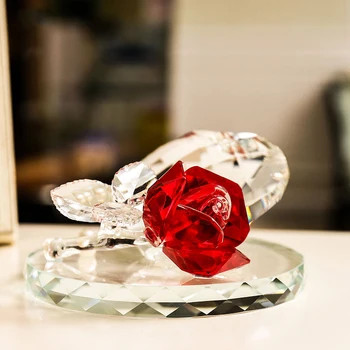 Moda k9 Cristal Inima de Flori de Trandafir Meserii Ornamente 6Colors Pahar de Cristal Masina Acasa de Nunta Figurine de Decor