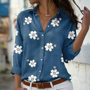 Floare De Imprimare Tricou Haine De Moda Pentru Femei Vrac Bluza Vintage 2022 Primavara Toamna Anului Nou Birou Doamnă Tricou Casual Butonul Femei 22665